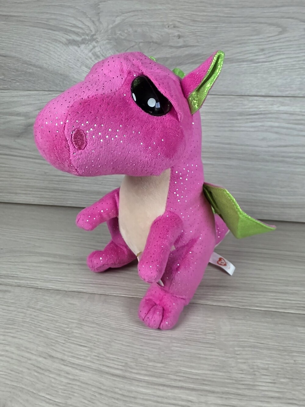 TY Beanie Boos Darla the Pink Dragon 9" Baby Plush Glitter Eyes Green Wings SU6
